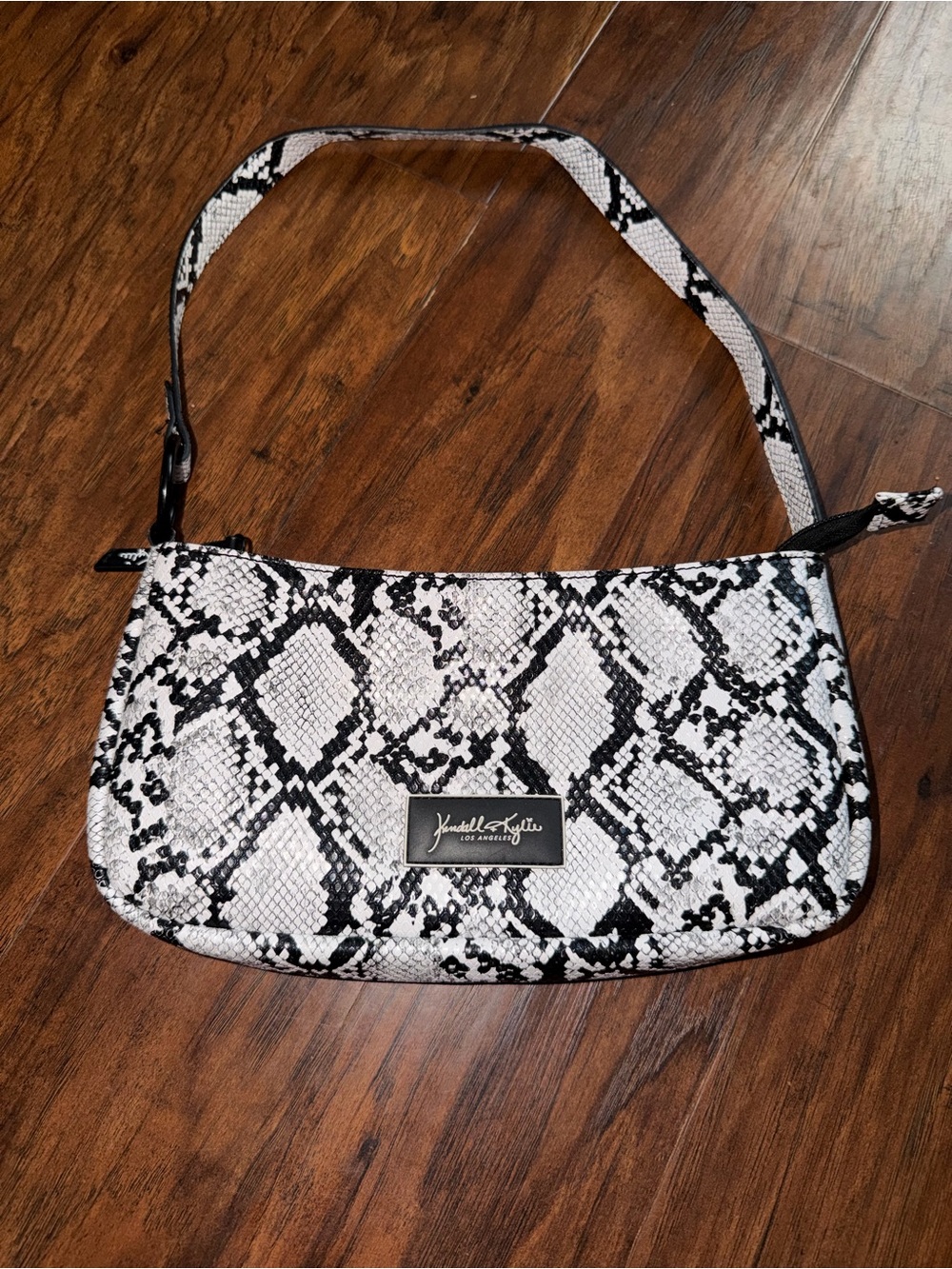 Kendall & Kylie Black and White Snake-Print Shoulder Bag